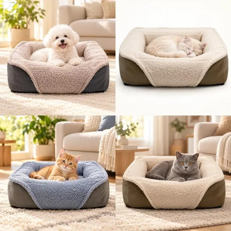 for Wholesale square backrest pet bed, plain weave leather, wear-resistant, anti-fouling, durable, no chemical odor, suitable