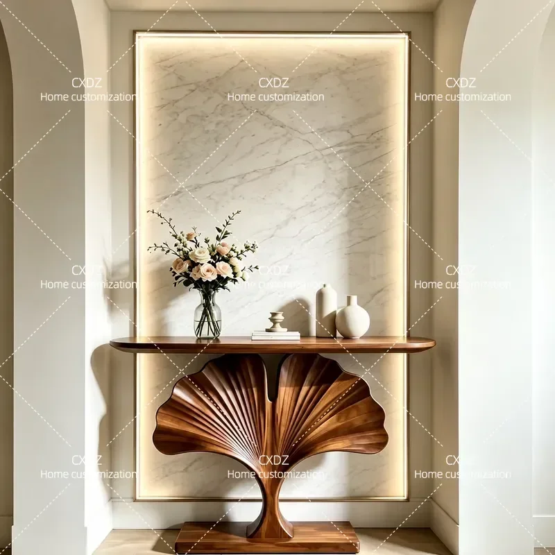 New Chinese Style North American Black Walnut Entrance Table Solid Wood Foyer Console Table Entryway End View Platform for