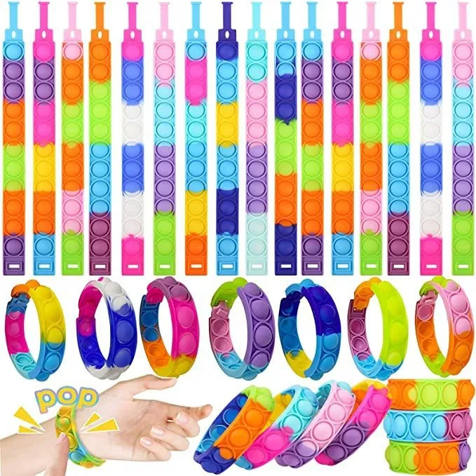 12pcs Colorful Sillicone Pop Fidget Bracelet Party Favors Game Prizes Toys Push Bubble Finger Fidget Sensory Toys Bracelet Toys