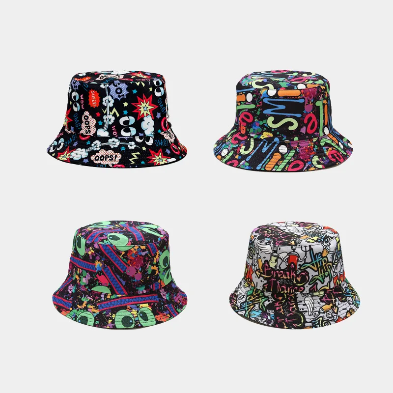 

Fisherman's Cap Men Women Cap Two Wear New Colour Graffiti Basin Cap Personality Flower hip-hop double-sided Printed Sun Hat Sub