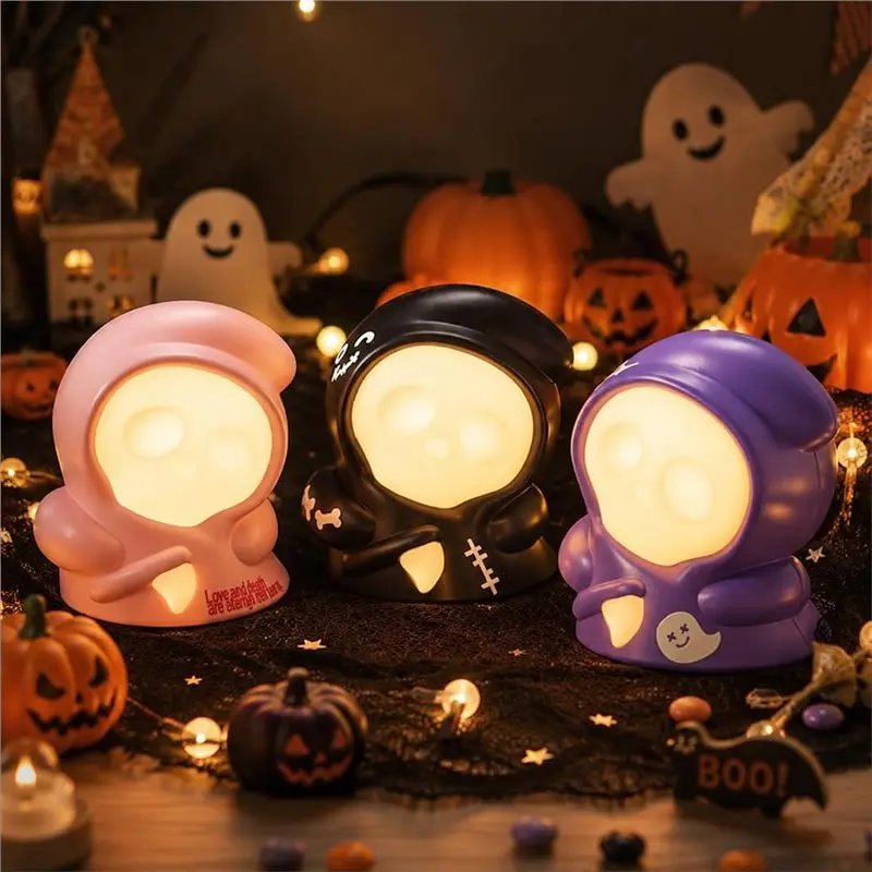 ABYN-Grim Reaper Night Light 3 Pack Halloween Decor, Pull-Back Lamp Featuring Adjustable Brightness& 3 Color Modes