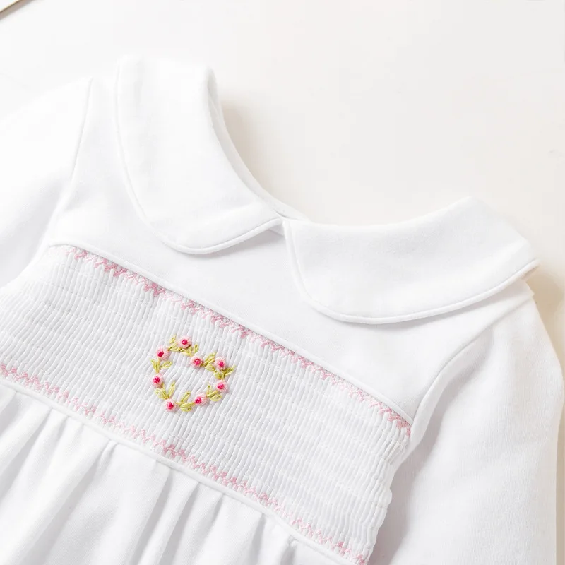 New Baby Bodysuit Handmade Embroidery White Knitting Retro Newborn Baptism Romper Baby Baby Girl Clothes Newborn Clothes