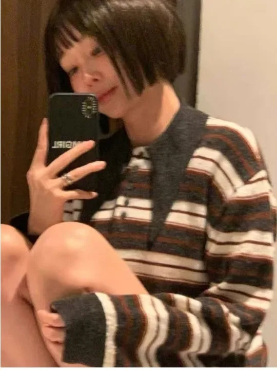 Faionable Maglione lavorato a maglia da donna Colletto arp Striscia sopra la testa Sciolto Versatile Casual Inverno Faion Chic Design Sense