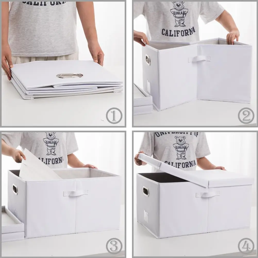 صندوق تخزين قابل للطي مع غطاء، حاوية تنظيم قماش قابلة للطي لخزانة المكاتب المنزلية، أبيض (22.8 × 15.7 × 11.8 بوصة)