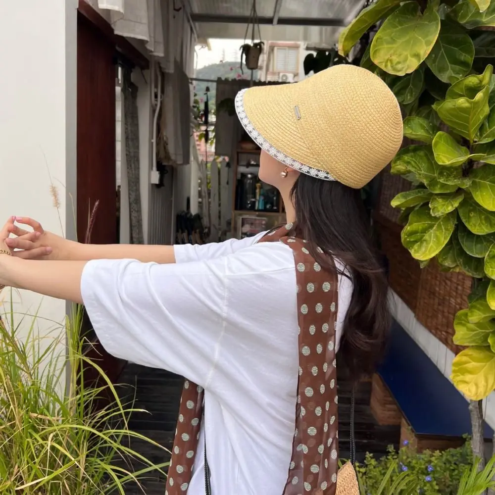 Fashion UV Protection Lace Straw Hat Daisy Flower Sunscreen Hat Boho Weave Lafite Hat Spring