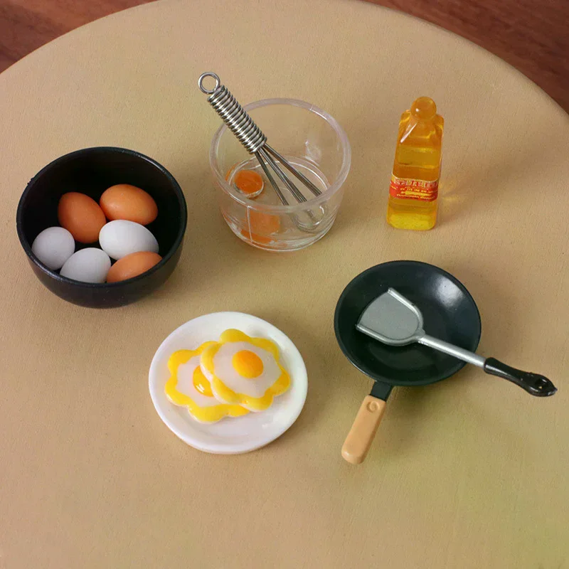 10Pcs/set Dollhouse Miniature Simulation Mini Bowl Egg Fryer Egg Beater Food Modle DIY Doll House Accessories Furniture Decor