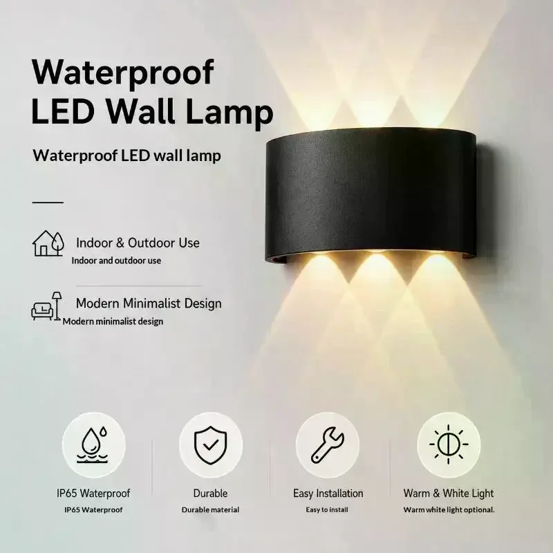 LED Wall Sconces Modern Indoor Outdoor Lamp,Black Up Down Wall Mount Lights For Living Room Hallway Bedroom Decor 1PC