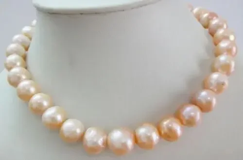 Noble jewelry AAA11-12mm natural south seas gold pink pearl necklace 18inch