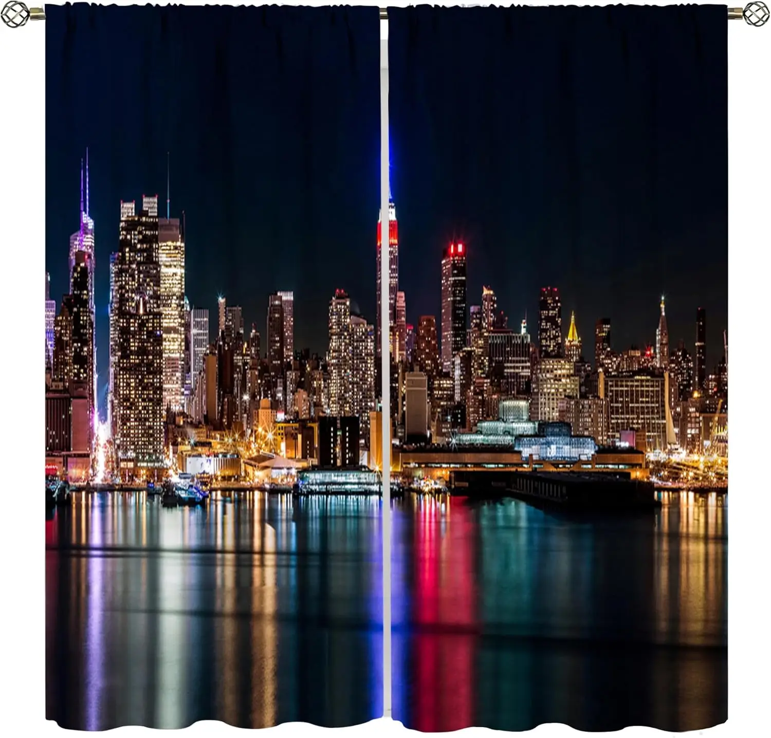 City Night Landscape Curtains,Fantasy New York Cityscape Buildings Home Decor Drapes for Bedroom Living Room Kitchen Window