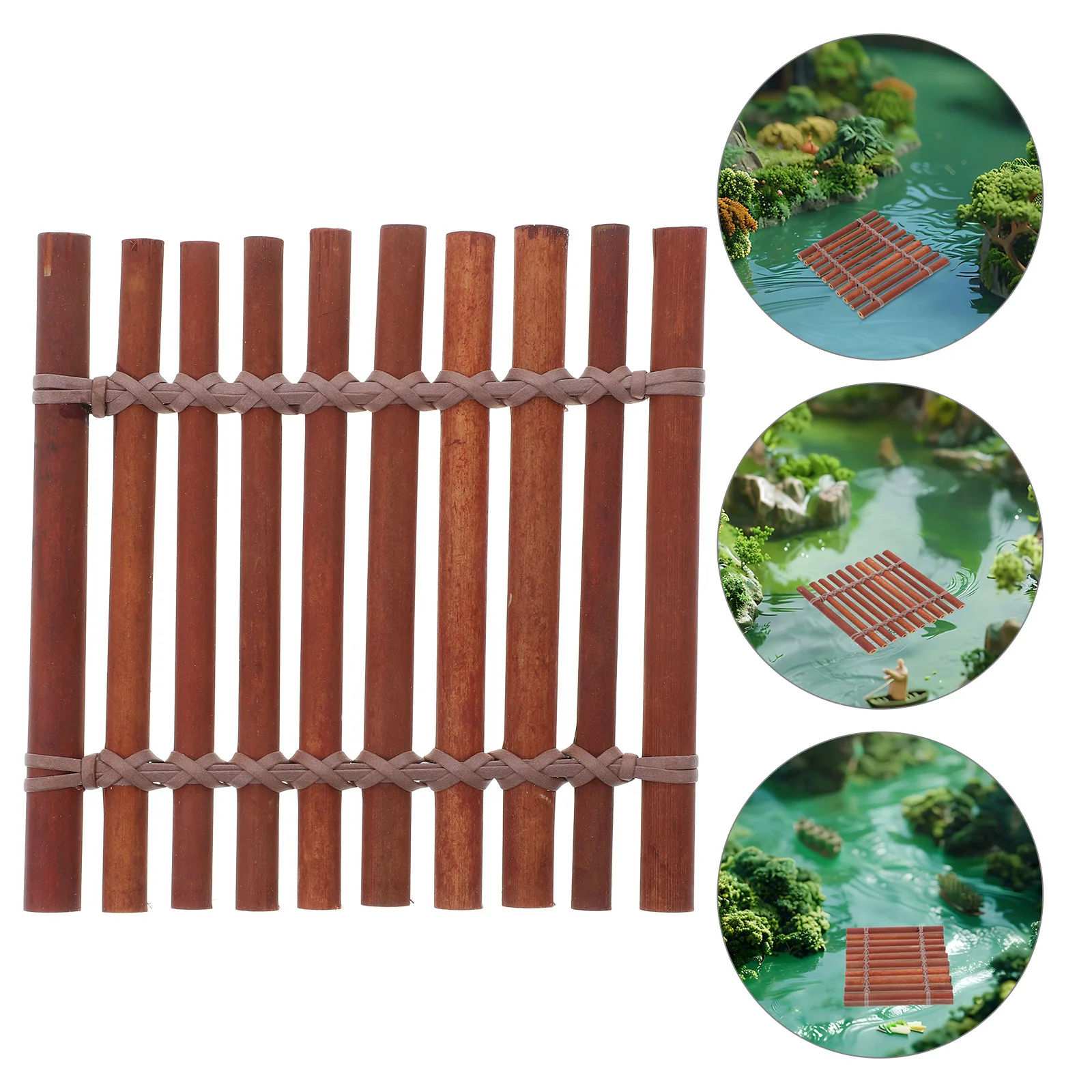 Bambusfloß, Mikrolandschaft, traditionelle gewebte Bambus-Fotografie-Requisite für Mini-Gartenhandwerk, Dekoration, braunes Panflöhrchen