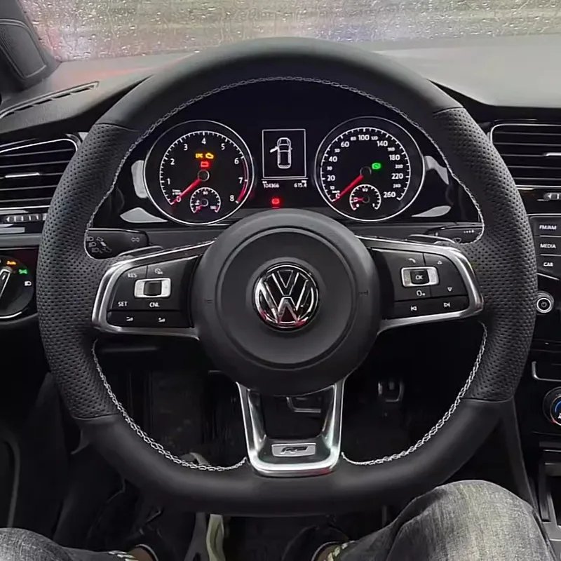 Braid Genuine Leather Car Steering Wheel Cover for Volkswagen VW Golf R MK7 Golf 7 GTI VW Polo Scirocco 14-16 DIY Car Interior