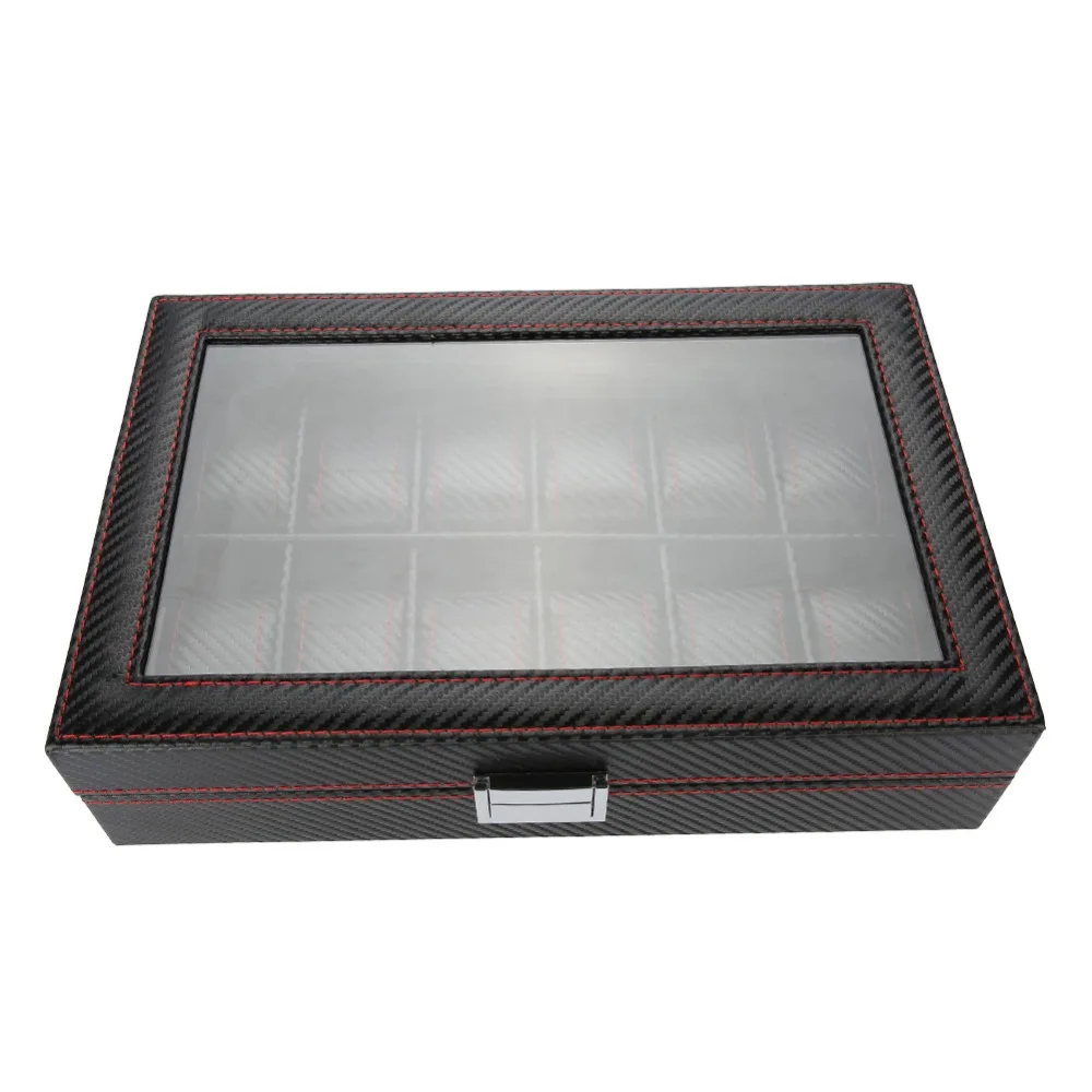 

Carbon Fiber Texture Watch Box PU Leather With Watch Pillow Watch Display Box Woven Pattern Jewelry Container Ornament Keeping