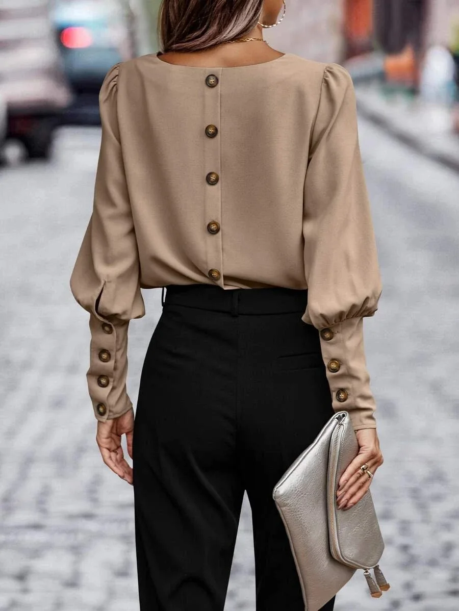 

Spring Blusas Elegante Feminina New Shirts Women Long-sleeve Elegant Casual Shirt Small O Neck Long Sleeve Button Casual Tops