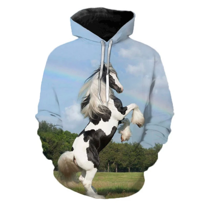 Hoodies 3d Print Animal Rrun Quickly Horse Sweatshirts Boys Girls Unisex Hooded Fashion Sweatshirts kids Long Sleeve Hoodie Coat