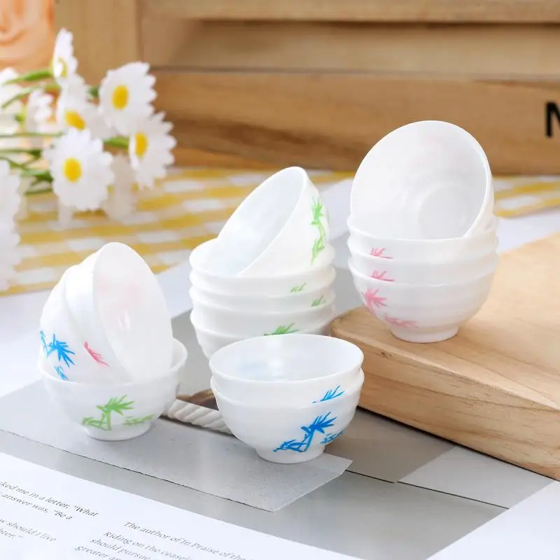 Simulated Realistic Small Bowl Miniature Bamboo Patterned Blue And White Porcelain Play Food Dollhouse Decorations 10pc/lot