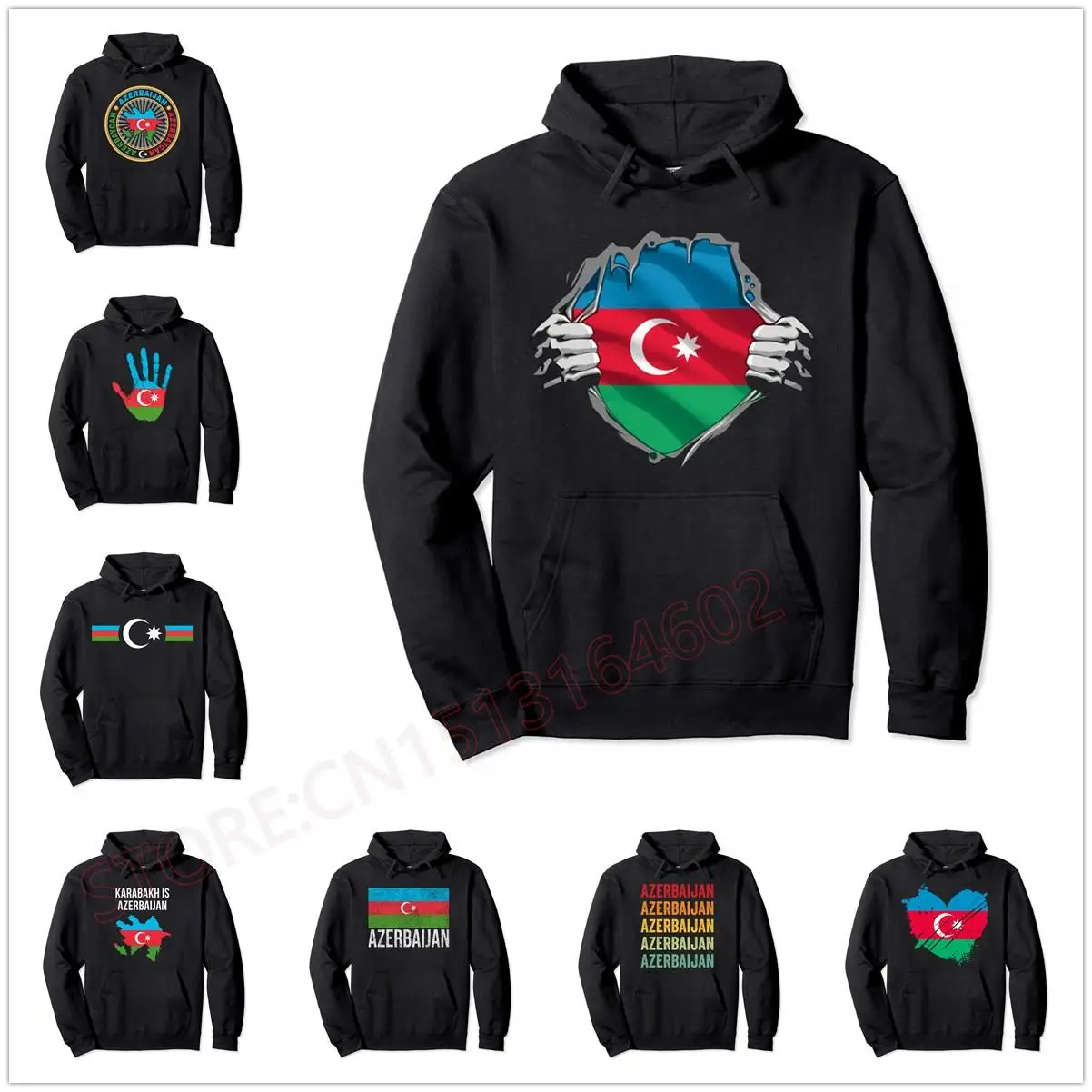 Vintage Style Azerbaijan Flag Pride Pullover Hoodie Men Women Unisex Cotton Hoodies Man Hip Hop Style Sweatshirt