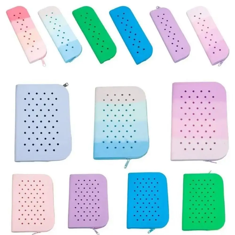 

Colorful Holes Silicone Pencil Case Zipper Soft Stationery Storage Bag Portable Large Capacity Makeup Organizer Cosmetic