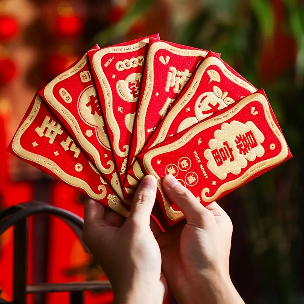 6 Stücke Chinesische 2025 Jahr Roten Umschlag Segen Frühlingsfest Neujahr Rotes Paket HongBao Glück Rote Taschen Dinner-Party