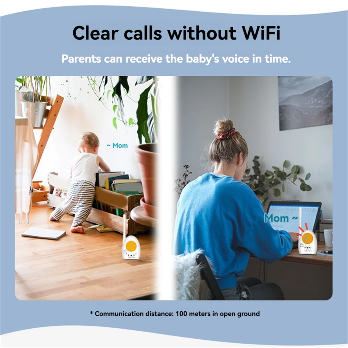 ABXHA Wireless Baby Guardianship Audio Walkie-Talkie Interfon Pemantauan Suara Monitor Menangis Suara Anak dengan Indikator