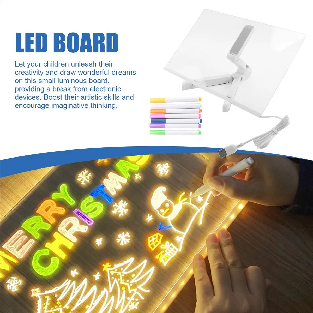 A45M LED Note Board, Glowing Acrylic Message Marker Board with Light, Board Note Illuminated White Board (11.8 x 7.9In)