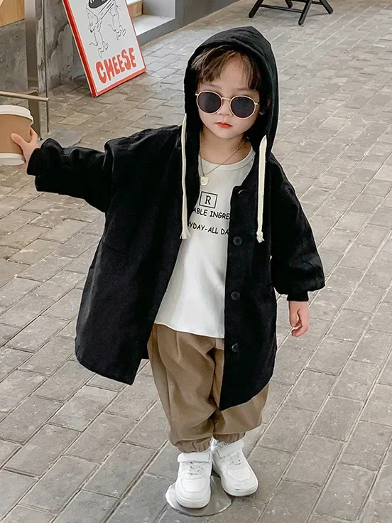 Trench Outerwear Hooded 2023 Spring Zipper Cotton Clean Simple Fashion Solid Soft Comfortable Popular Designable Boys Kids