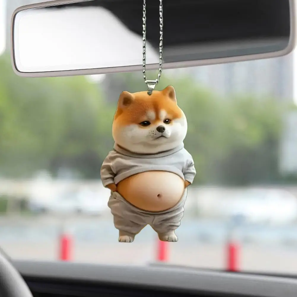 Fat Puppy Keychain 2D Flat Acrylic Cartoon Dog Ornament Car Mirror Backpacks Hanging Pendant for Home Decor