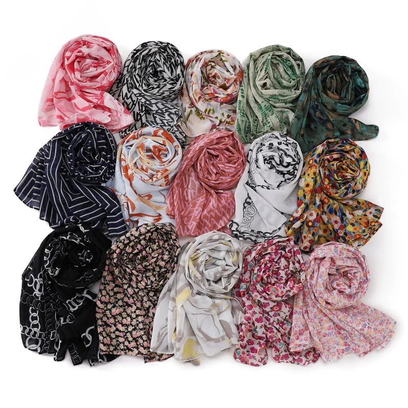 

New Breathable Pearl Chiffon Printing1-257Collection Fashion Floral Women Shawl Scarf Scarf Wholesale