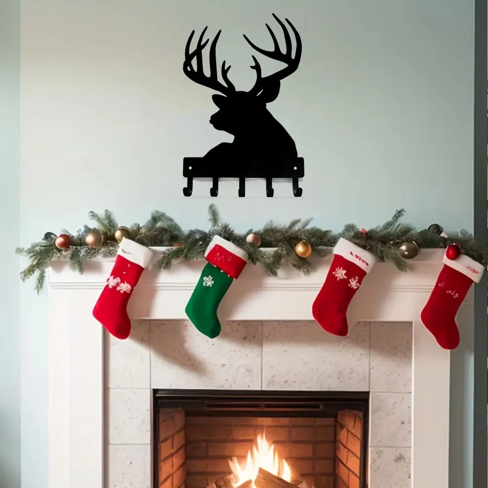 

Buck Head Deer Key Rack Hanger: 6 inch/9 inch Wide Metal Wall Art. Wall-Mounted Hooks for Key and Coat Organization