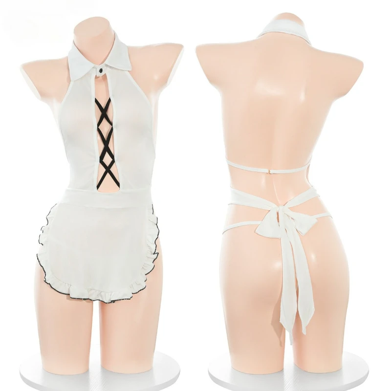 

Униформа Pure Maid, карнавальный костюм, прозрачная ночная рубашка с лямкой на шее и открытой спиной, фартук, наряды для ролевых игр, милое нижнее белье для девочек, нижнее белье