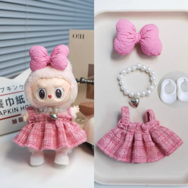 Accesorios Labubu: vestido de cinta rosa - Lindo disfraz de hada de muñeca de vinilo de 15/17 cm Decoración linda