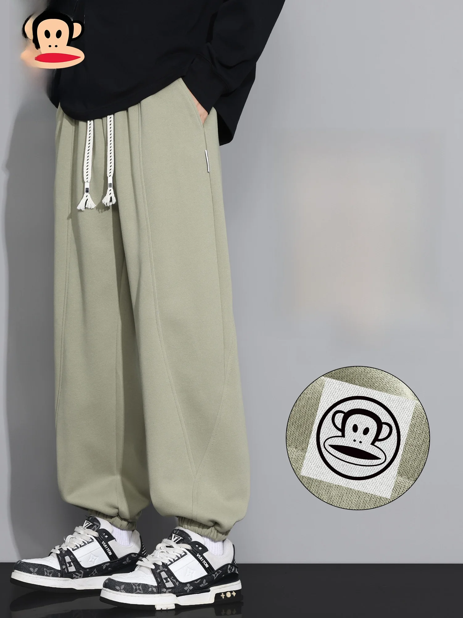 

PaulFrank Winter Outdoor Sports Fce Lined Casual Pants Men Loose Thi Straight Leg Trousers Comfortable Casual Trousers