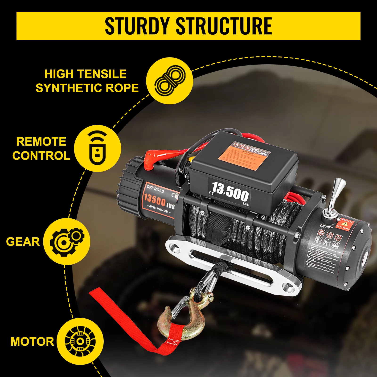 SIHAO 13500lbs Winches Electric 12v Off-road Vehicle Self-rescue Winch Steel Cable Winch with Remote Control for Towing Jeep