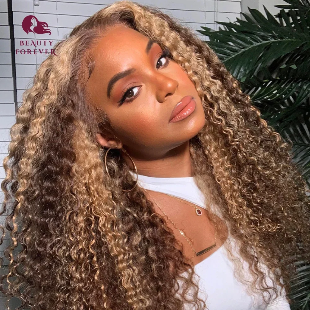 Beautyforever Honey Blonde Curly Human Hair Wig 13x4 Lace Front Wig 100% Brazilian Transparent Lace Frontal Wig Density 180%