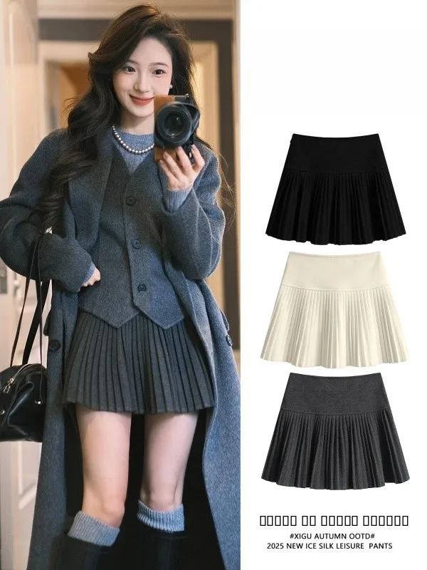 

ay A-Line Skirt Women's Winter High Waist Slim Fit Woolen Pleated ort Skirt Commute Sle Non-Stretch High Waist