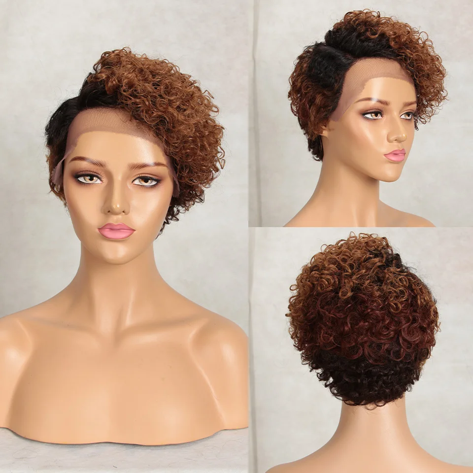 

Pixie Cut Wig Short Curly Human Hair Wigs Wet and Wavy Lace Front Human Hair Wig Styleicon #2 #4 Natural Color