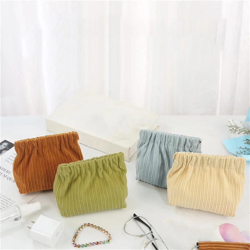 

Corduroy Travel Cosmetic Bag Portable Makeup Storage Bag Women Elastic Mouth Make Up Organizer Storage Lipstick Bag