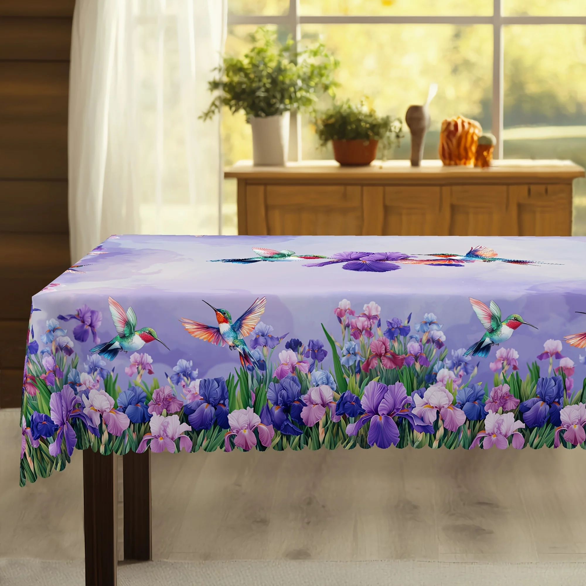 1 Colorful Polyester Fiber Honey Bird Floral Tablecloth, 800 Grams/Square Meter, Machine Made, 5 Sizes, Round Square, Outdoor