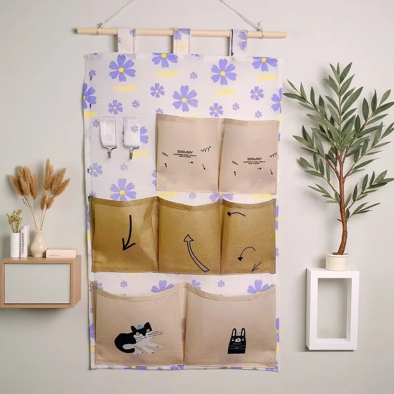 

7 Pocket Storage Wall Hanging Bags Door Behind Mobile Phone Storage Bags Cute Fabric Hanging Bedroom Cosmetics Toys Organizer
