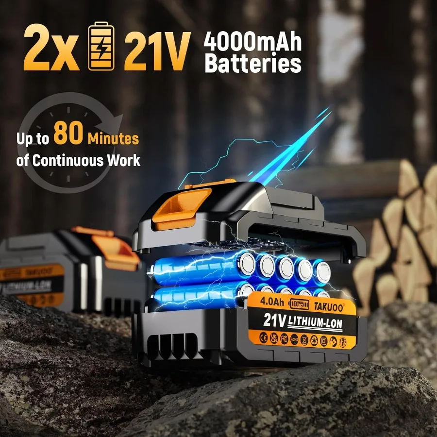 2IN1 전기 폴쏘우 8인치 미니 전기톱 무선 연장봉 포함 21V 2×4.0Ah 배터리 구동 폴쏘우 최대 15피트 도달 가능