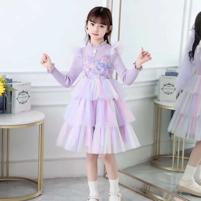 

2024 New Western Style Girls' Clothing Gauze Cake Princess Dress Spring and Autumn Kids' Skirt