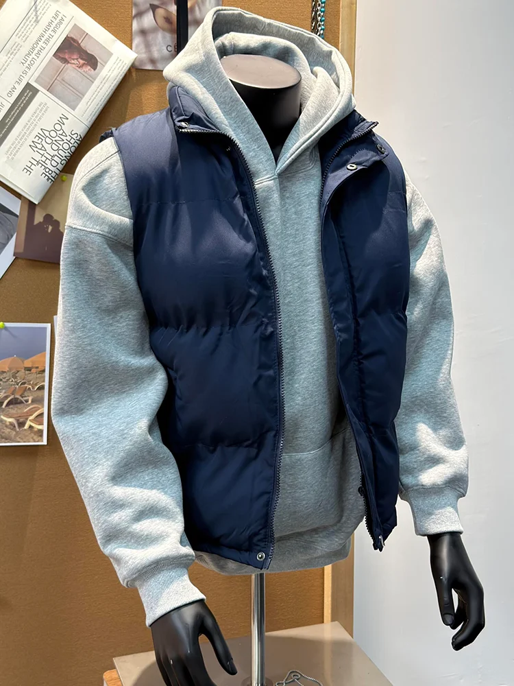 

Thiened down Vest Men's Winter Warm Outerwear Jaet Svel Cotton oulder Pad Matching Hoodie Loose Fit Polyester Fiber
