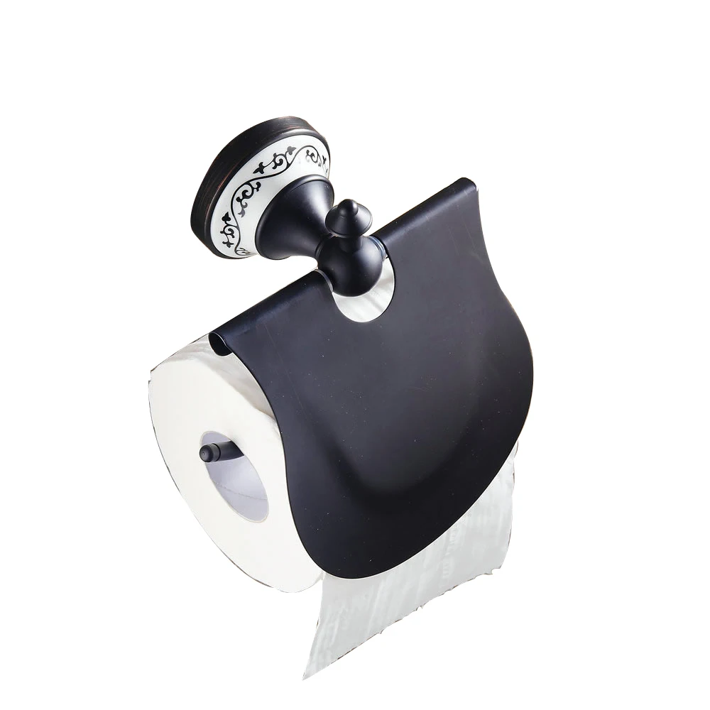 

Black Brass Toilet Paper Holder With Cover Waterproof Paper Towel Roll Tissue Holder Dispenser