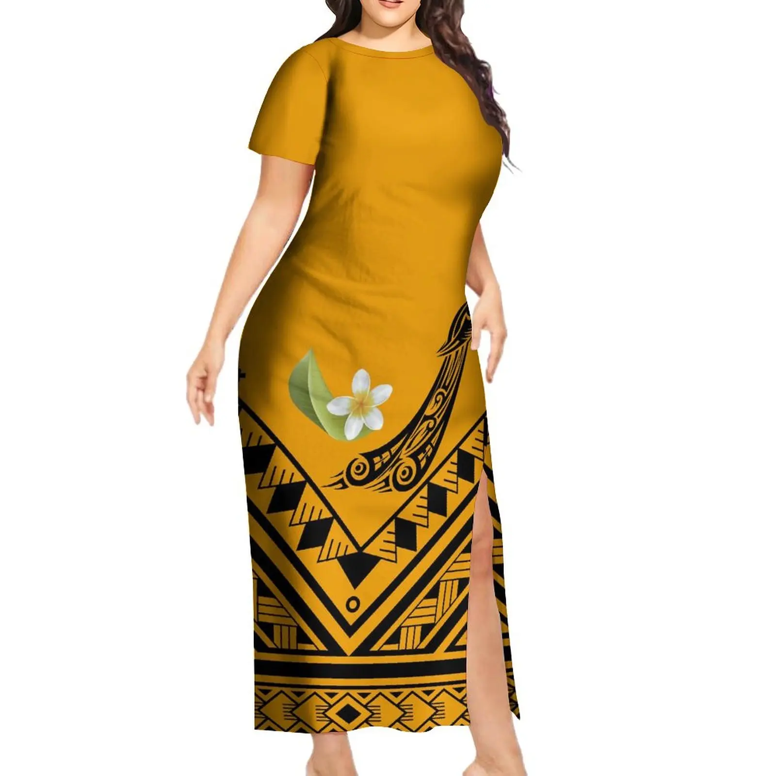 

2024 New Design Fashion Couple Set Aloha Shirt For Men And Slit Long Skirt For Women Quality Dress Polynesian Island