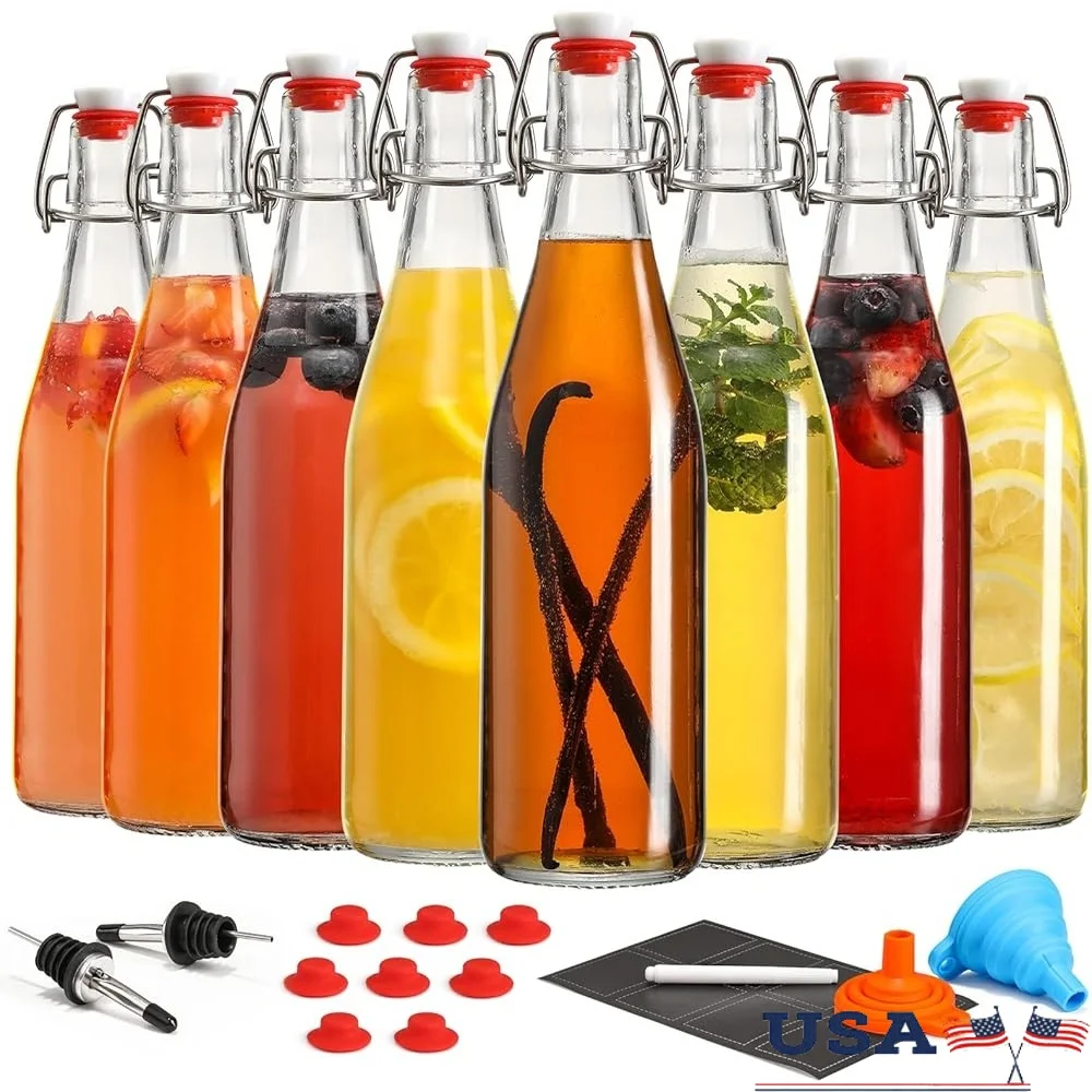 Juego de 8 botellas de vidrio con tapa oscilante de 16oz con tapa hermética, fermentación de cervecería casera, almacenamiento de hidromasaje Kombucha