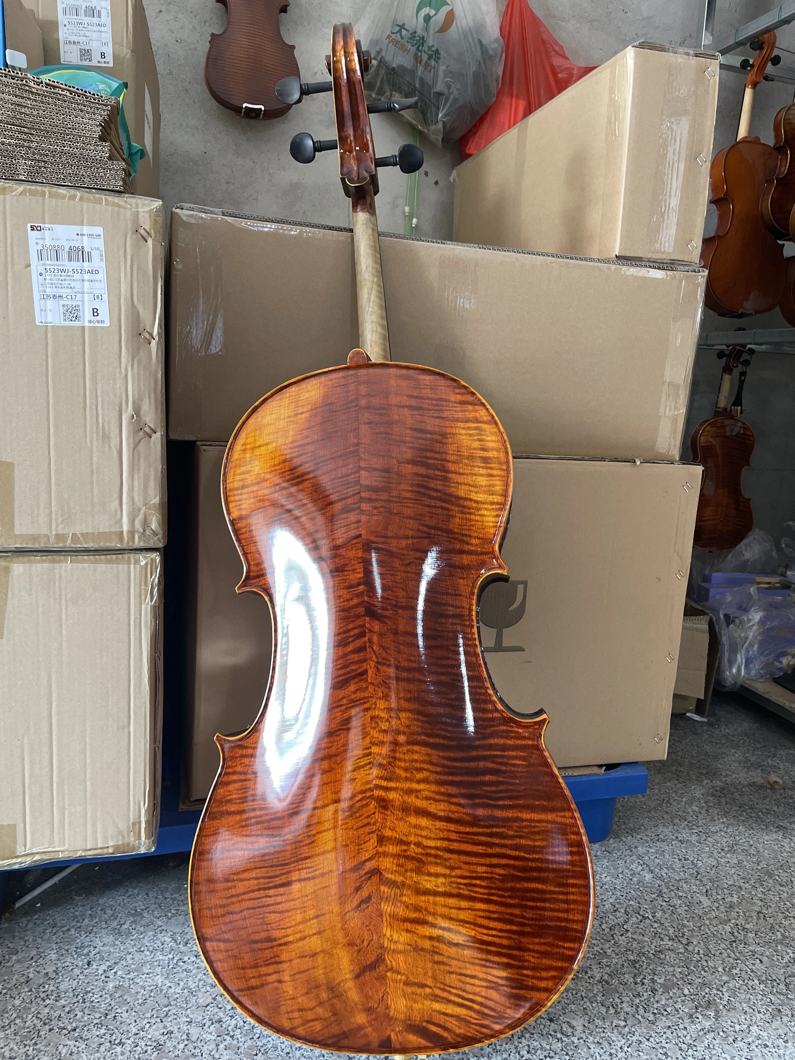 purely handmade Retro antique Cello 4/4 Natural Flamed Grade AAA Spruce Panel Violon Cello Musical Instruments With accessories