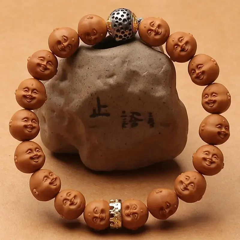 

Mencheese Original Jingbaleng Bracelet Monkey Head Single Circle Carving Very Happy Hand Toy Stump Walnut Bracelet