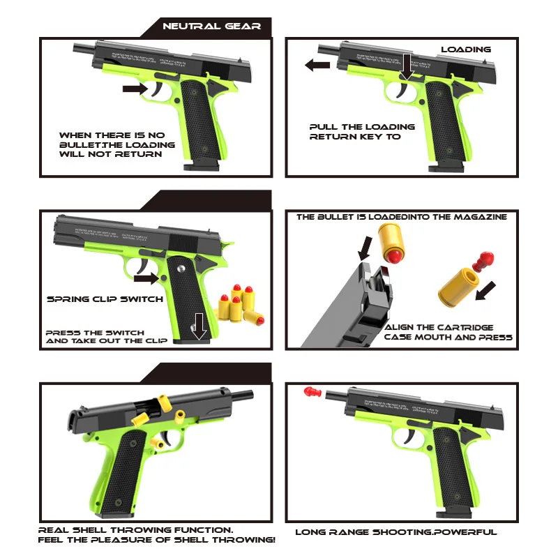 Pistola de aire de juguete Colt 1911, eyección de carcasa automática, Arma de tiro CS para niños, regalo de cumpleaños para niños