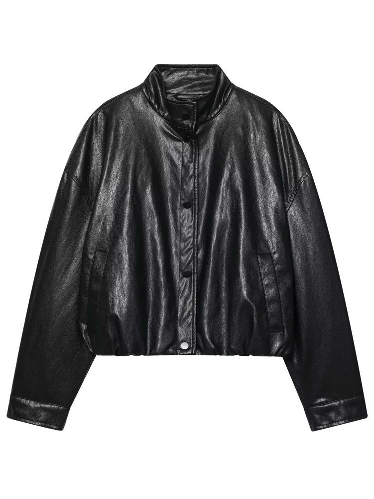 خريف 2025 ملابس خارجية فضفاضة للسيدات عالية من جلد البولي يوريثان ملابس خارجية فضفاضة دافئة ريترو Sle طويلة Sve سحاب إغلاق اللون #5