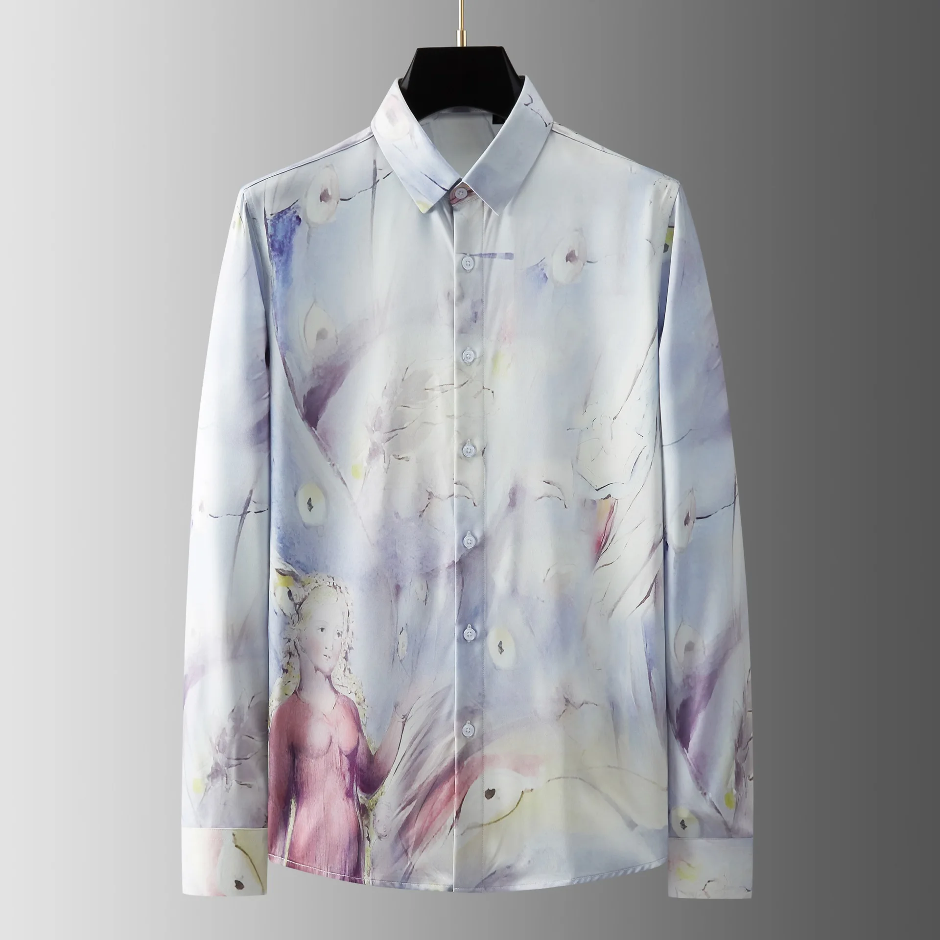 Spring and Autumn Girls' Eagle Printed High end Business and Leisure Design, No ironing, Slim fit Long sleeved Shirt