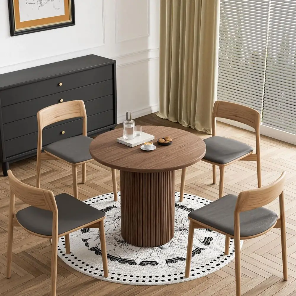 Round Dining Table, 34.3" ern Wood Kitchen Table or 2 to 4, Pedestal Circle Dining Tables, luted Dining Table or Leisure, Coee, image 4